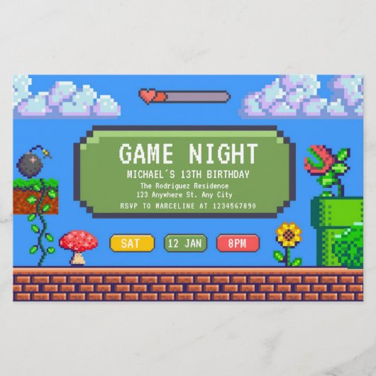Video Game Night Kinder Gaming Verjaardagsuitnodig Flyer (Voorkant)