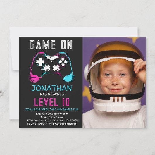 Video Game Niveau omhoog Gamer Verjaardagsfoto Kaart (Voorkant)