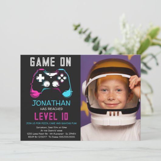 Video Game Niveau omhoog Gamer Verjaardagsfoto Kaart (Staand voorkant)