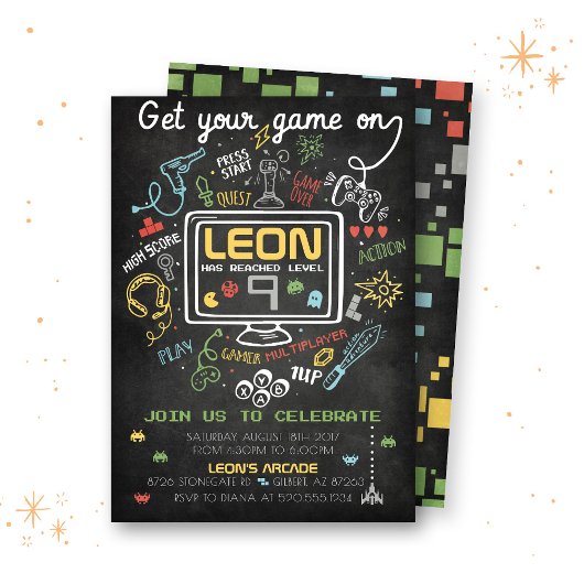 Video Game Niveau Omhoog Verjaardag Uitnodiging