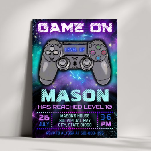 Video Game Niveau Omhoog Verjaardag Uitnodiging