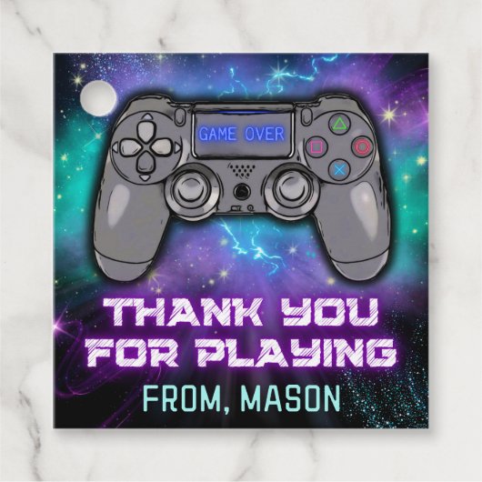 Video Game Niveau Omhoog Verjaardagsfeestje Favor Bedankjes Labels (Voorkant)