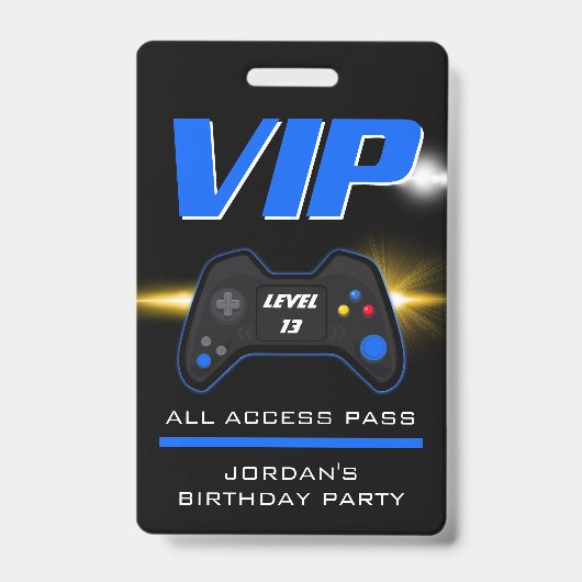 Video Game Party Blue Controller Favor Badge (Voorkant)