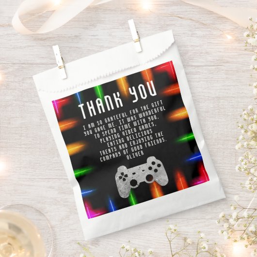 Video Game Party Controller Neon Gaming Birthday Bedankzakje (Geknipt)