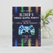 Video Game Party Controller Neon Gaming Birthday Kaart (Staand voorkant)