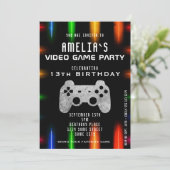 Video Game Party Controller Neon Gaming Birthday Kaart (Staand voorkant)