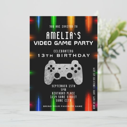 Video Game Party Controller Neon Gaming Birthday Kaart (Staand voorkant)