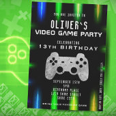 Video Game Party Controller Neon Gaming Birthday Kaart