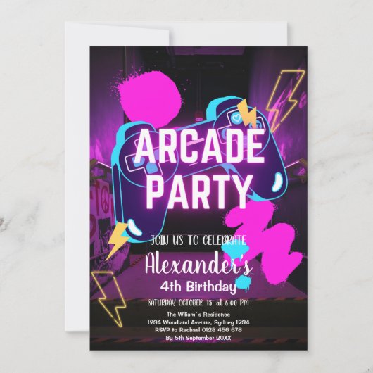 Video Game Party Controller Neon Gaming Birthday Kaart (Voorkant)