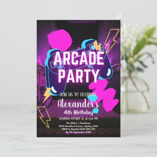 Video Game Party Controller Neon Gaming Birthday Kaart (Staand voorkant)