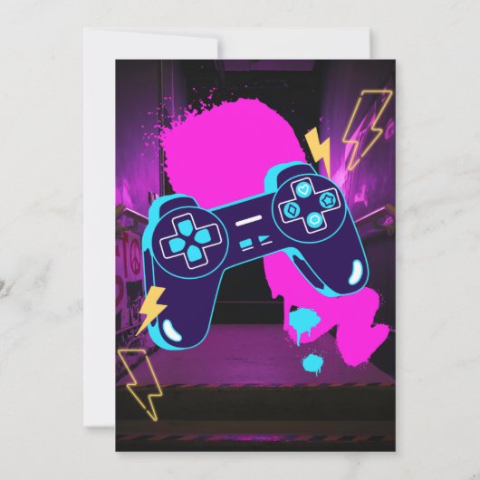 Video Game Party Controller Neon Gaming Birthday Kaart (Achterkant)