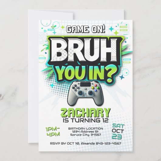 Video Game Party Gamer Uitnodigen Kaart (Voorkant)