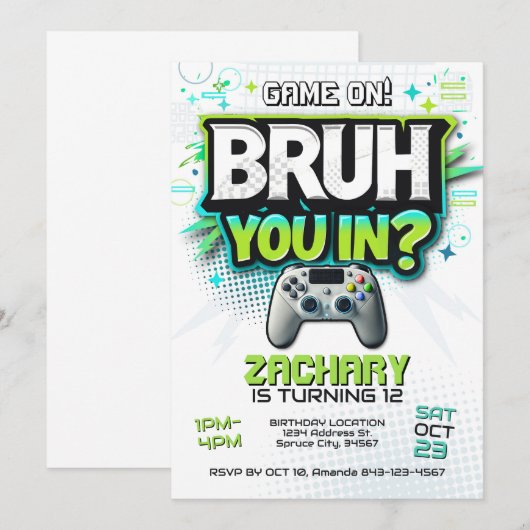 Video Game Party Gamer Uitnodigen Kaart (Voorkant / Achterkant)