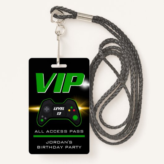 Video Game Party Green Controller Favor Badge (Voorkant met draagriem)