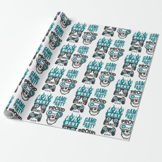 Video game party level up Gamer Wrapping Paper Cadeaupapier (Uitgerold)