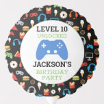 Video game party level Up Kids Birthday Gamer Ballon<br><div class="desc">Video Game Party Level Up Kids Verjaardag Gamer Ballon. Voeg naam en leeftijd toe om dit gamerpatroon op niveau te brengen. Leuk patroon van videogames en snacks op zwarte achtergrond. Gamer party voor kinderen. www.SamAnnDesigns.com</div>