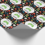 Video game party level Up Kids Birthday Gamer Cadeaupapier<br><div class="desc">Video Game Party Level Up Kids Verjaardag Gamer Wrapping Paper. Voeg naam en leeftijd toe aan level omhoog op dit gamer wrapping papier. Leuk patroon van videogames en snacks op zwarte achtergrond. Gamer party voor kinderen. www.SamAnnDesigns.com</div>