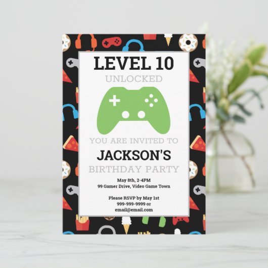 Video game party level Up Kids Birthday Gamer Kaart (Staand voorkant)