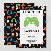 Video game party level Up Kids Birthday Gamer Kaart (Voorkant / Achterkant)