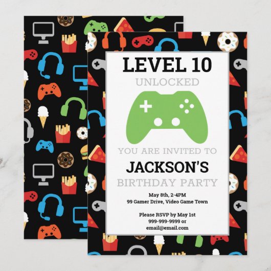 Video game party level Up Kids Birthday Gamer Kaart (Voorkant / Achterkant)