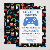 Video game party level Up Kids Birthday Gamer Kaart (Voorkant / Achterkant)