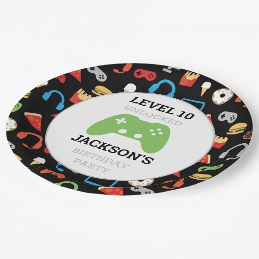 Video game party level Up Kids Birthday Gamer Papieren Bordje (Gekanteld)