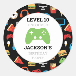 Video game party level Up Kids Birthday Gamer Ronde Sticker