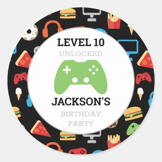 Video game party level Up Kids Birthday Gamer Ronde Sticker (Voorkant)