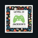 Video game party level Up Kids Birthday Gamer Servet<br><div class="desc">Video Game Party Level Up Kids Verjaardag Gamer Papier Servet. Voeg naam en leeftijd toe om deze gamer party-benodigdheden op niveau te brengen. Leuk patroon van videogames en snacks op zwarte achtergrond. Gamer party voor kinderen. www.SamAnnDesigns.com</div>