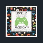 Video game party level Up Kids Birthday Gamer Servet<br><div class="desc">Video Game Party Level Up Kids Verjaardag Gamer Papier Servet. Voeg naam en leeftijd toe om deze gamer party-benodigdheden op niveau te brengen. Leuk patroon van videogames en snacks op zwarte achtergrond. Gamer party voor kinderen. www.SamAnnDesigns.com</div>