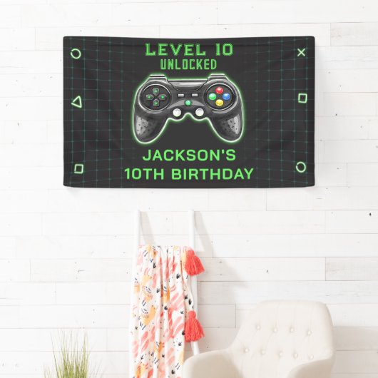 Video game party level Up Kids Birthday Gamer Spandoek (Insitu)
