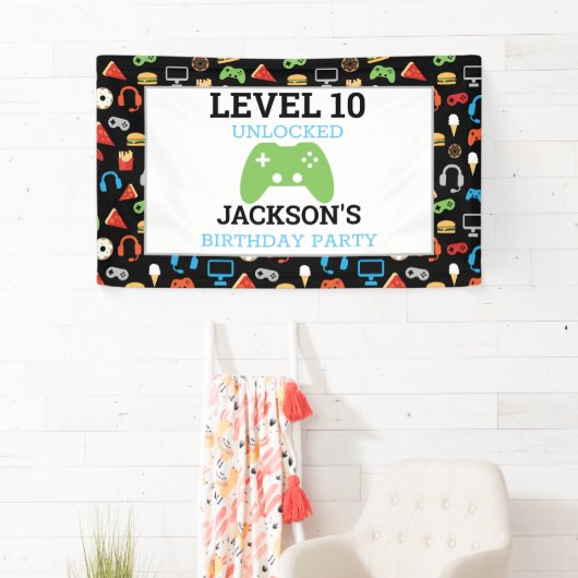Video game party level Up Kids Birthday Gamer Spandoek (Insitu)