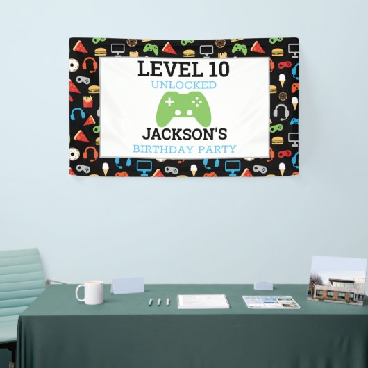 Video game party level Up Kids Birthday Gamer Spandoek (Beurs)