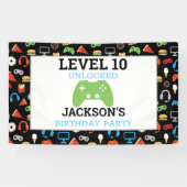 Video game party level Up Kids Birthday Gamer Spandoek (Horizontaal)