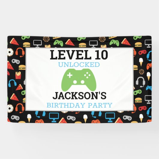 Video game party level Up Kids Birthday Gamer Spandoek (Horizontaal)