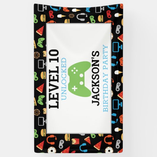 Video game party level Up Kids Birthday Gamer Spandoek (Verticaal)