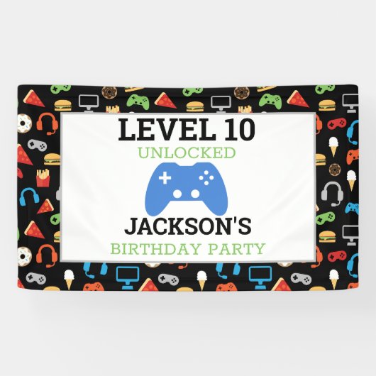 Video game party level Up Kids Birthday Gamer Spandoek (Horizontaal)