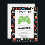 Video game party level Up Kids Birthday Invision<br><div class="desc">Video Game Party Level Up Kids Birthday Gamer Party Invitation. Voeg de naam en leeftijd toe om op deze gamer-partijbenodigdheden op een hoger niveau te brengen. Fun patroon van videogames en snacks op zwarte achtergrond. Gamer party voor kinderen,  www.SamAnnDesigns.com</div>