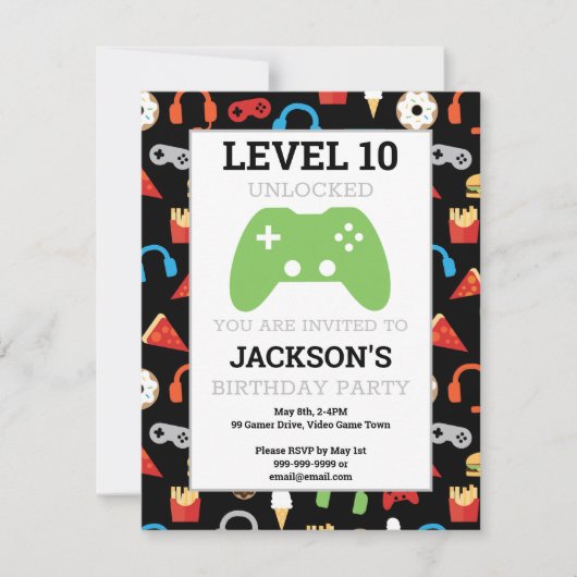 Video game party level Up Kids Birthday Invision (Voorkant)