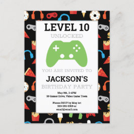 Video Game Party Level Up Kids Verjaardagsfeest Uitnodiging Briefkaart