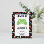 Video Game Party Level Up Kids Verjaardagsfeest Uitnodiging Briefkaart (Staand voorkant)