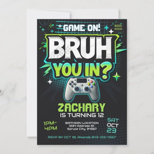 Video Game Party Nodig Bruh uit Kaart (Voorkant)