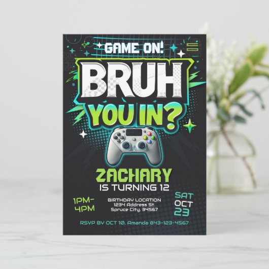 Video Game Party Nodig Bruh uit Kaart (Staand voorkant)