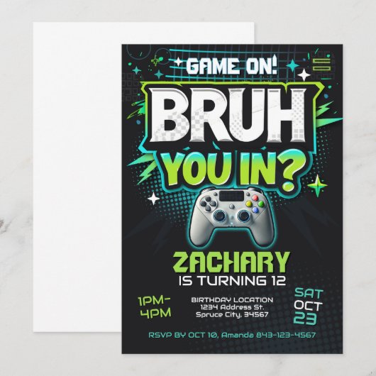 Video Game Party Nodig Bruh uit Kaart (Voorkant / Achterkant)