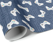 Video Game Party Patroon Blauw Cadeaupapier (Rol Hoek)