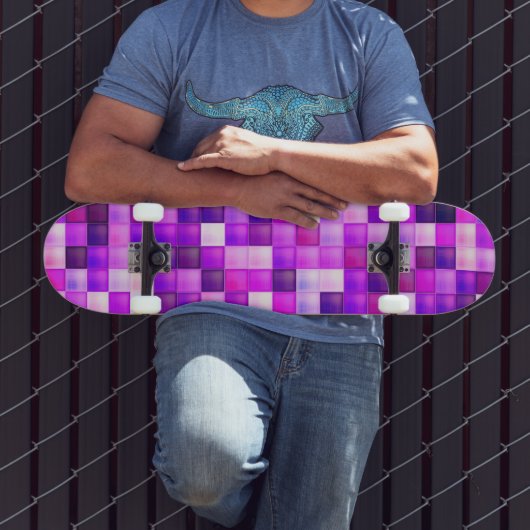 Video Game Pixels Roze Vierkant Patroon Persoonlijk Skateboard (Buiten 3)
