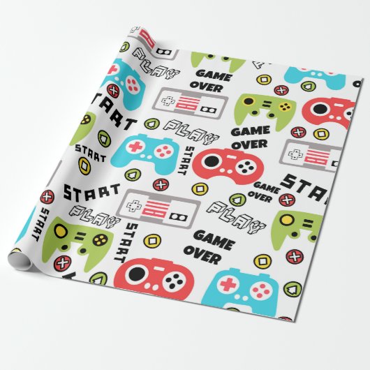Video-game Retro Cadeaupapier (Uitgerold)