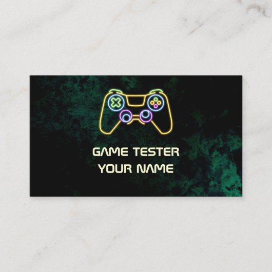 Video Game Tester Groene Neon Visitekaartje (Voorkant)