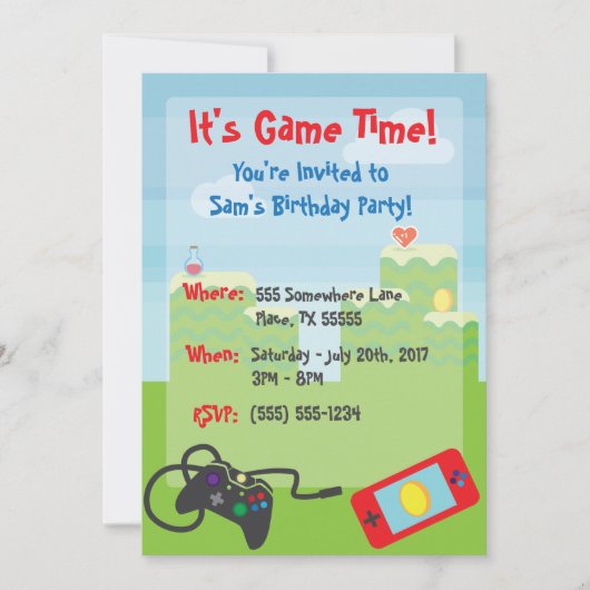 Video Game Thema Birthday Invitation Kaart (Voorkant)