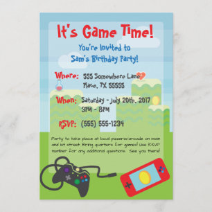 Video Game Thema Birthday Invitation Kaart
